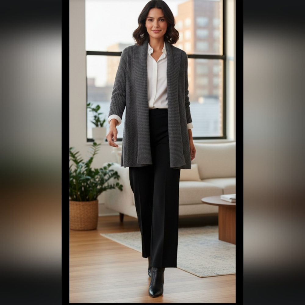 Metaphor Gray w/silver Marled open knit cardigan Size Large EUC Lagenlook
